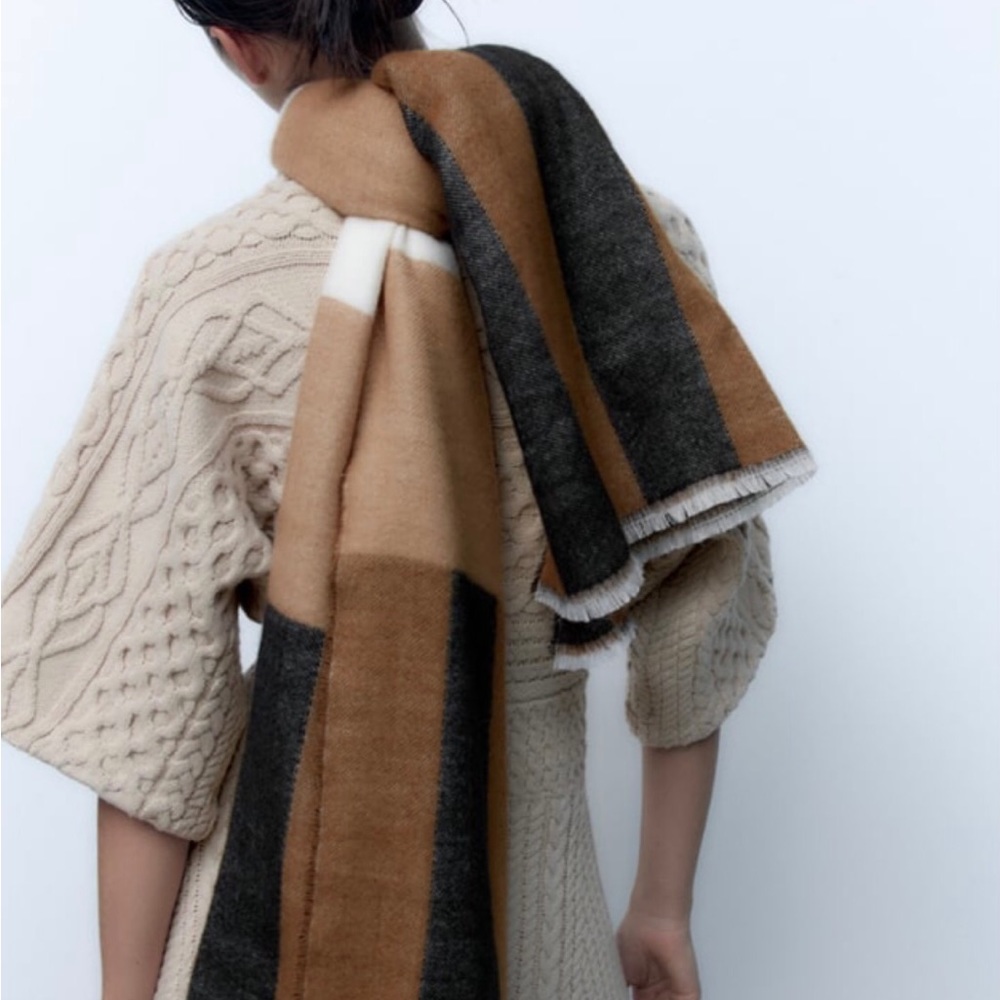 ZARA Women's Striped Scarf(Taupe Brown, Size:M) - Picture 1 of 5